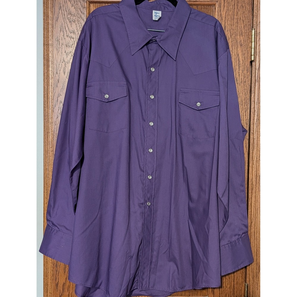 Vintage Malco Modes Purple Western Snap Front Long Sleeve Shirt Size 20 36
